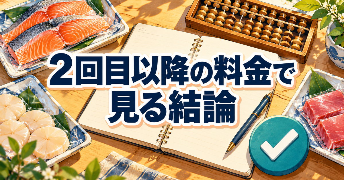 フィシュルの2回目以降の料金で見る結論をノートに書き込む場面と魚の切り身